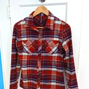 Kuhl's women's orange plaid stretch flannel shirt size S